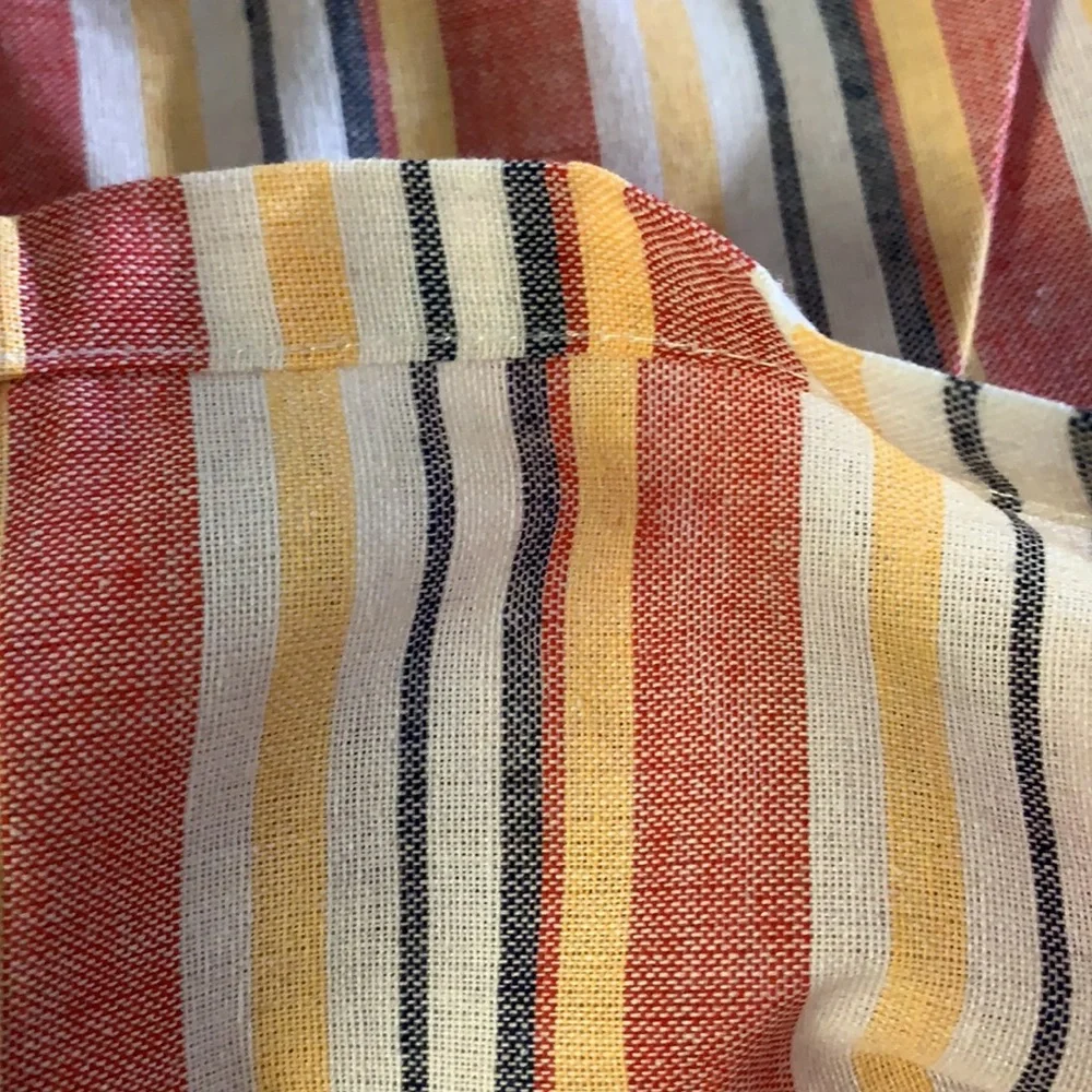Cream Multicolor Stripe Button Up Elastic Waist Skirt